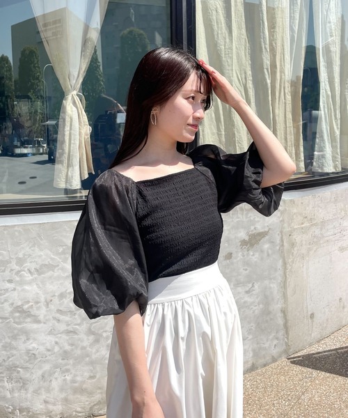 mysty woman（ミスティウーマン）の「シアーマシュマロスリーブプルオーバー 127794（Tシャツ/カットソー・レディース・ライトベージュ/ブラック/オフホワイト・FREE）」の18枚目の写真