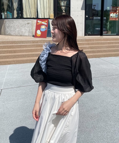 mysty woman（ミスティウーマン）の「シアーマシュマロスリーブプルオーバー 127794（Tシャツ/カットソー・レディース・ライトベージュ/ブラック/オフホワイト・FREE）」の19枚目の写真