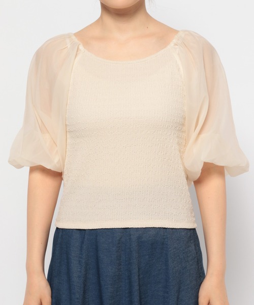 mysty woman（ミスティウーマン）の「シアーマシュマロスリーブプルオーバー 127794（Tシャツ/カットソー・レディース・ライトベージュ/ブラック/オフホワイト・FREE）」の13枚目の写真