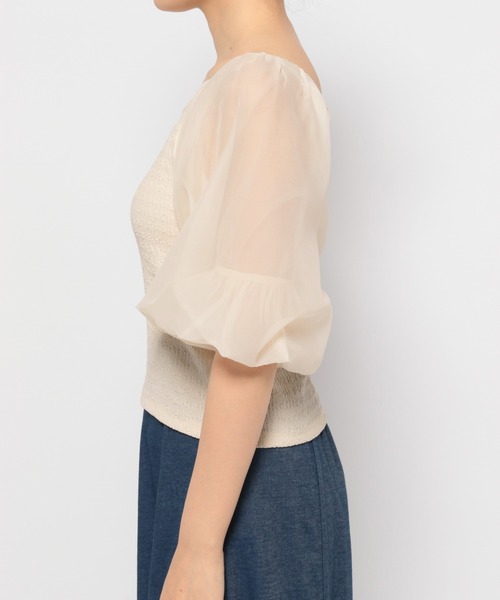 mysty woman（ミスティウーマン）の「シアーマシュマロスリーブプルオーバー 127794（Tシャツ/カットソー・レディース・ライトベージュ/ブラック/オフホワイト・FREE）」の14枚目の写真