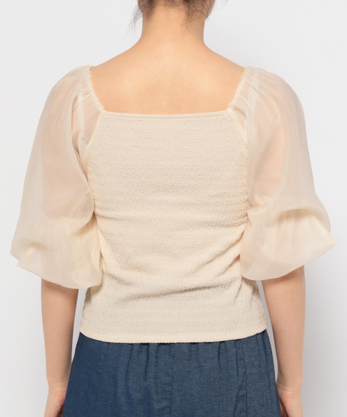 mysty woman（ミスティウーマン）の「シアーマシュマロスリーブプルオーバー 127794（Tシャツ/カットソー・レディース・ライトベージュ/ブラック/オフホワイト・FREE）」の6枚目の写真