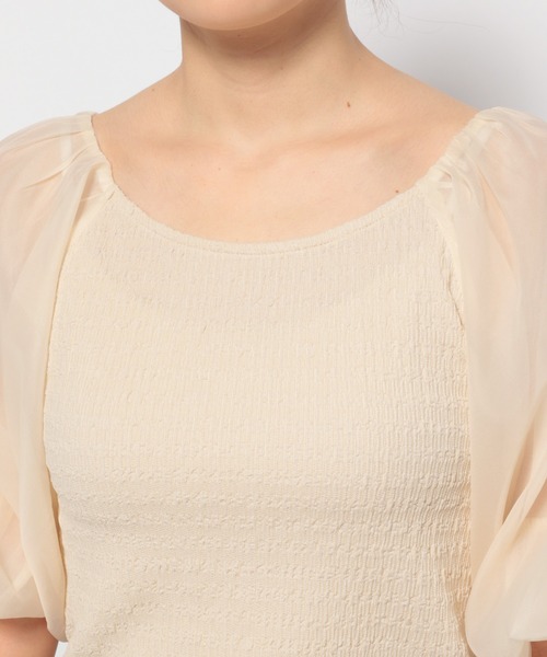 mysty woman（ミスティウーマン）の「シアーマシュマロスリーブプルオーバー 127794（Tシャツ/カットソー・レディース・ライトベージュ/ブラック/オフホワイト・FREE）」の8枚目の写真