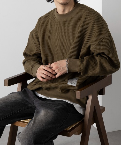 セール】【MAISON CLUB】HEAVY OZ MOCK NECK WAFFLE SWEATER ヘビー