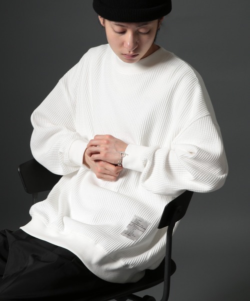 MAISON CLUB（メゾンクラブ）の「【MAISON CLUB】HEAVY OZ MOCK NECK WAFFLE SWEATER ヘビーオンスモックネックドライワッフルスウェット　/MILITARY　ミリタリー（スウェット・メンズ・ブラック/カーキ/グレー/ホワイト・M/L）」の8枚目の写真