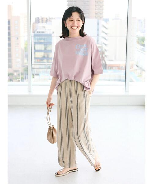 CRAFT STANDARD BOUTIQUE（クラフトスタンダードブティック）の「シルケット天竺ロゴプリントボトルネック5分袖Tee（Tシャツ/カットソー・レディース・ラベンダー/オフホワイト/チャコールグレー/ブルー・FREE）」の5枚目の写真