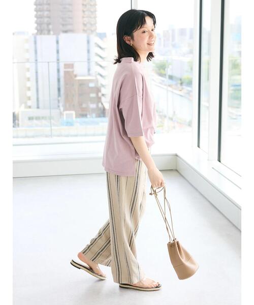 CRAFT STANDARD BOUTIQUE（クラフトスタンダードブティック）の「シルケット天竺ロゴプリントボトルネック5分袖Tee（Tシャツ/カットソー・レディース・ラベンダー/オフホワイト/チャコールグレー/ブルー・FREE）」の6枚目の写真