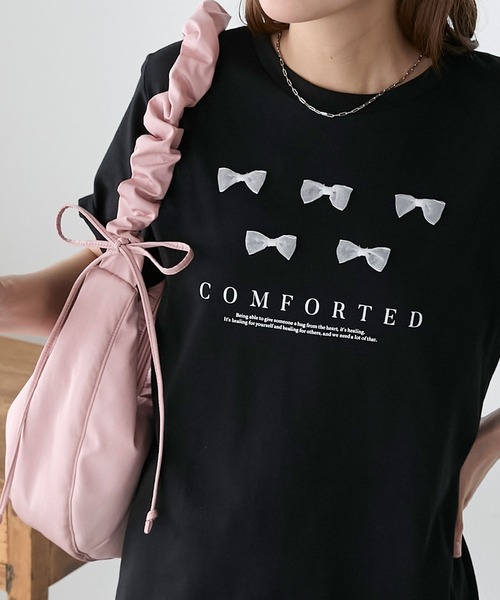 BONLECILL（ボンルシール）の「リボンモチーフロゴTEE（Tシャツ/カットソー・レディース・オフホワイト/ブラック・FREE）」の2枚目の写真