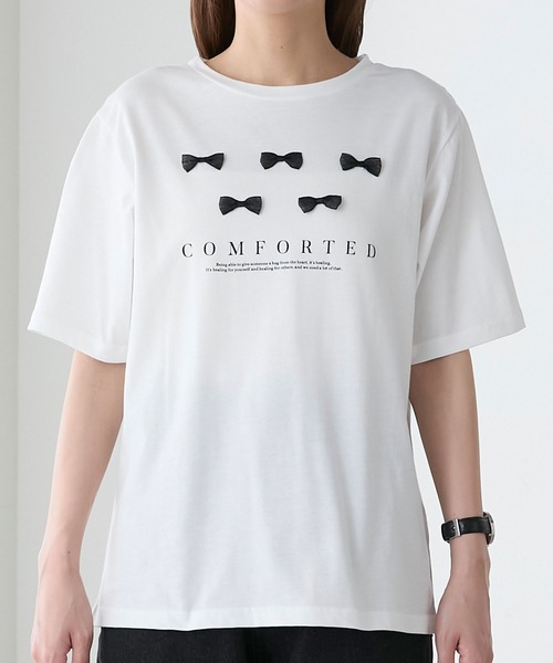 BONLECILL（ボンルシール）の「リボンモチーフロゴTEE（Tシャツ/カットソー・レディース・オフホワイト/ブラック・FREE）」の20枚目の写真