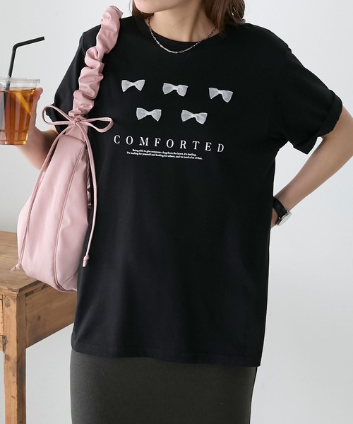 BONLECILL（ボンルシール）の「リボンモチーフロゴTEE（Tシャツ/カットソー・レディース・オフホワイト/ブラック・FREE）」の11枚目の写真