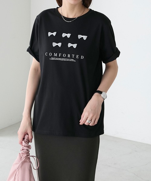BONLECILL（ボンルシール）の「リボンモチーフロゴTEE（Tシャツ/カットソー・レディース・オフホワイト/ブラック・FREE）」の12枚目の写真
