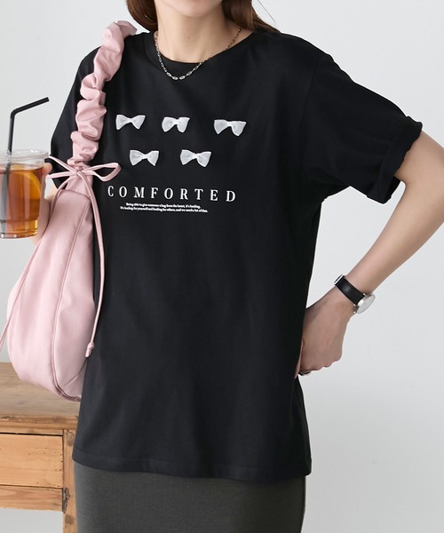 BONLECILL（ボンルシール）の「リボンモチーフロゴTEE（Tシャツ/カットソー・レディース・オフホワイト/ブラック・FREE）」の17枚目の写真