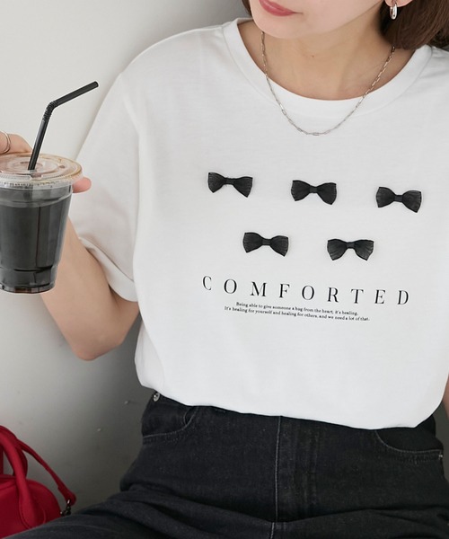 BONLECILL（ボンルシール）の「リボンモチーフロゴTEE（Tシャツ/カットソー・レディース・オフホワイト/ブラック・FREE）」の6枚目の写真