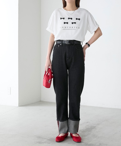 BONLECILL（ボンルシール）の「リボンモチーフロゴTEE（Tシャツ/カットソー・レディース・オフホワイト/ブラック・FREE）」の7枚目の写真