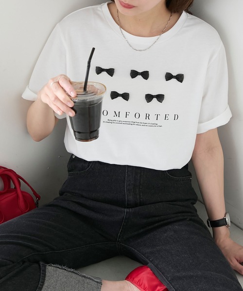 BONLECILL（ボンルシール）の「リボンモチーフロゴTEE（Tシャツ/カットソー・レディース・オフホワイト/ブラック・FREE）」の9枚目の写真