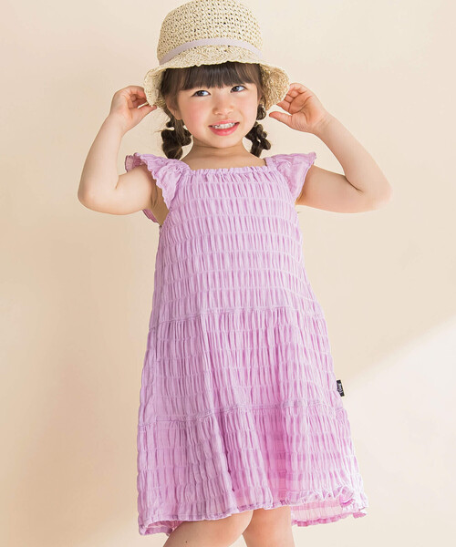 Noeil aime BeBe(ノイユエイムベベ)の「シャーリングドビーティアードワンピース(90~130cm)(ワンピース・キッズ・パープル/ブルー・90cm/110cm/100cm/120cm/130cm)」の2枚目の写真