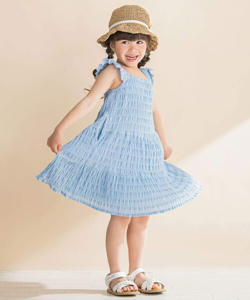 Noeil aime BeBe(ノイユエイムベベ)の「シャーリングドビーティアードワンピース(90~130cm)(ワンピース・キッズ・パープル/ブルー・90cm/110cm/100cm/120cm/130cm)」の5枚目の写真
