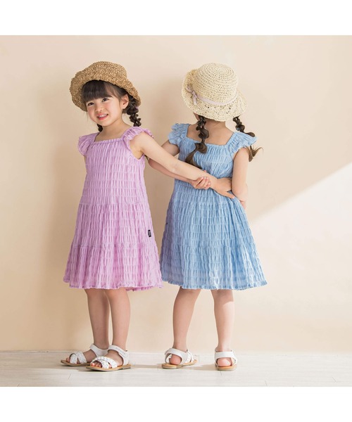 Noeil aime BeBe(ノイユエイムベベ)の「シャーリングドビーティアードワンピース(90~130cm)(ワンピース・キッズ・パープル/ブルー・90cm/110cm/100cm/120cm/130cm)」の3枚目の写真