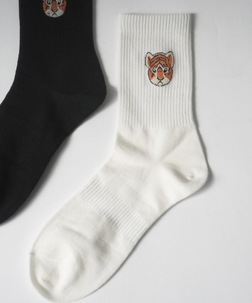 セール】ワンポイント トラ柄 リブ グラフィックデザイン ソックス