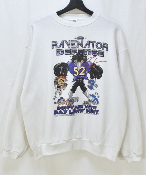 NBA/NFL/NHL/MLB(エヌビーエーエヌエフエルエヌエイチエルエムエルビー)の「【ヴィンテージ古着】00's Baltimore Ravens / ボルチモア・レイブンズ RAY LEWS プリント スウェット USA製(スウェット・メンズ・ホワイト・LARGE)」の2枚目の写真