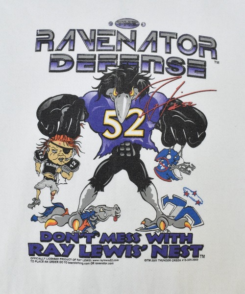 NBA/NFL/NHL/MLB(エヌビーエーエヌエフエルエヌエイチエルエムエルビー)の「【ヴィンテージ古着】00's Baltimore Ravens / ボルチモア・レイブンズ RAY LEWS プリント スウェット USA製(スウェット・メンズ・ホワイト・LARGE)」の4枚目の写真