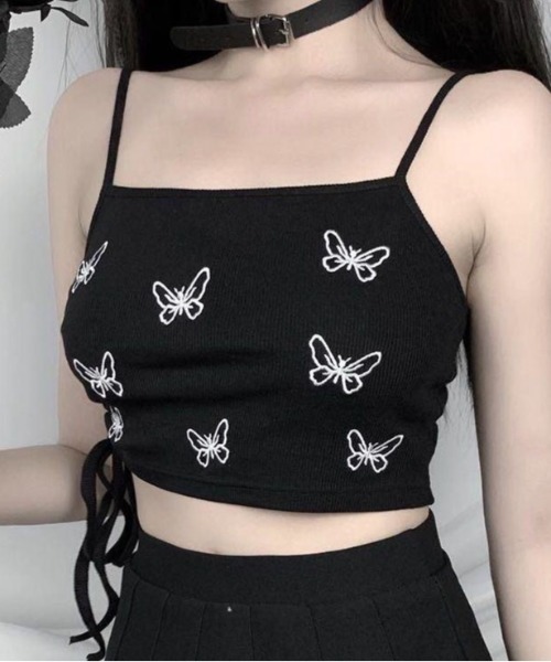 LADY LIKE(レディライク)の「バタフライ刺繍ショート丈カップ付きキャミソール(キャミソール・レディース・グレー/ブラック/ホワイト・M)」の3枚目の写真