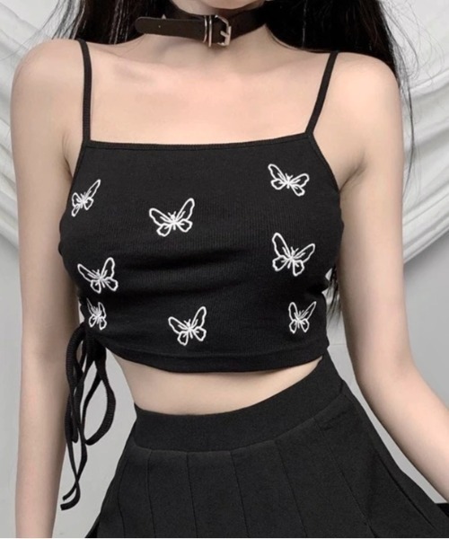 LADY LIKE(レディライク)の「バタフライ刺繍ショート丈カップ付きキャミソール(キャミソール・レディース・グレー/ブラック/ホワイト・M)」の6枚目の写真