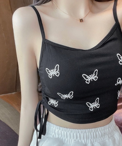 LADY LIKE(レディライク)の「バタフライ刺繍ショート丈カップ付きキャミソール(キャミソール・レディース・グレー/ブラック/ホワイト・M)」の14枚目の写真