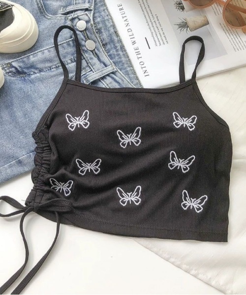 LADY LIKE(レディライク)の「バタフライ刺繍ショート丈カップ付きキャミソール(キャミソール・レディース・グレー/ブラック/ホワイト・M)」の17枚目の写真