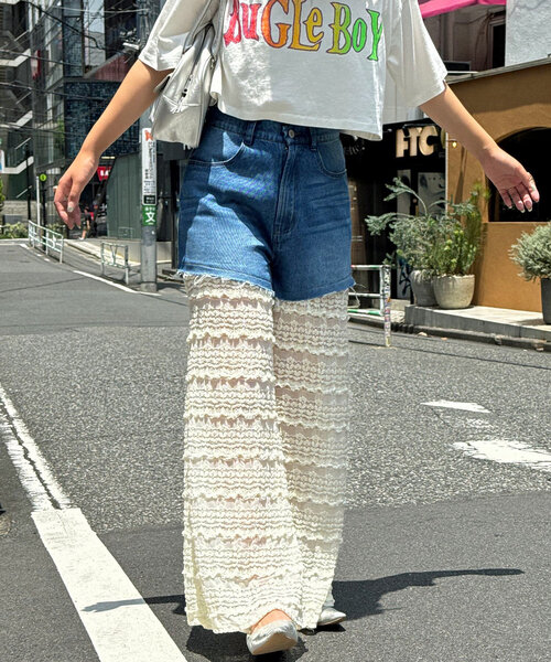 CIAOPANIC（チャオパニック）の「レースドッキングデニムフレアパンツ（その他パンツ・レディース・インディゴブルー・MEDIUM/SMALL/X-SMALL）」の9枚目の写真