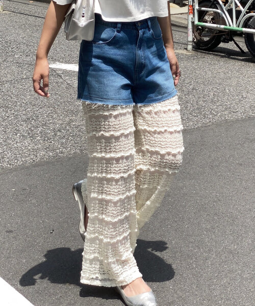 CIAOPANIC（チャオパニック）の「レースドッキングデニムフレアパンツ（その他パンツ・レディース・インディゴブルー・MEDIUM/SMALL/X-SMALL）」の8枚目の写真