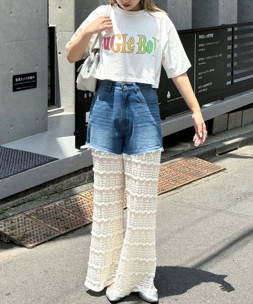 CIAOPANIC（チャオパニック）の「レースドッキングデニムフレアパンツ（その他パンツ・レディース・インディゴブルー・MEDIUM/SMALL/X-SMALL）」の6枚目の写真