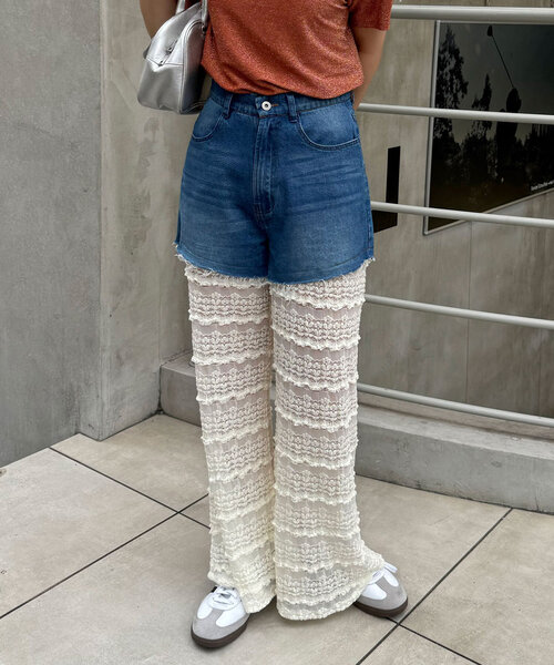 CIAOPANIC（チャオパニック）の「レースドッキングデニムフレアパンツ（その他パンツ・レディース・インディゴブルー・MEDIUM/SMALL/X-SMALL）」の3枚目の写真