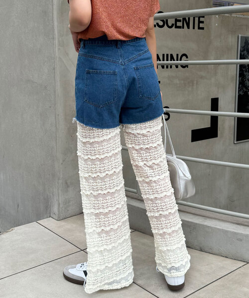 CIAOPANIC（チャオパニック）の「レースドッキングデニムフレアパンツ（その他パンツ・レディース・インディゴブルー・MEDIUM/SMALL/X-SMALL）」の13枚目の写真