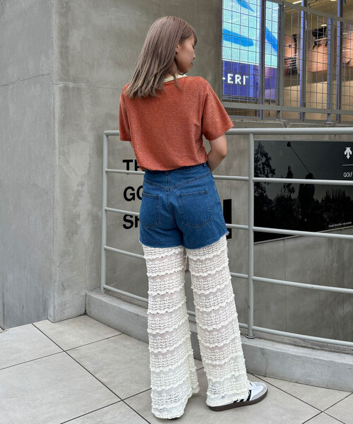 CIAOPANIC（チャオパニック）の「レースドッキングデニムフレアパンツ（その他パンツ・レディース・インディゴブルー・MEDIUM/SMALL/X-SMALL）」の14枚目の写真