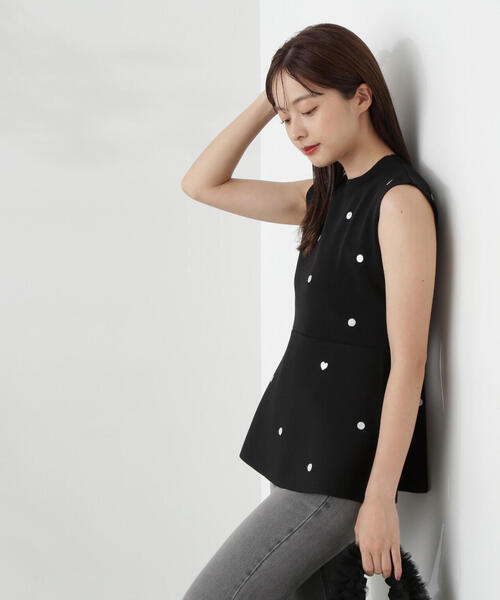 PROPORTION BODY DRESSING（プロポーションボディドレッシング）の「刺繍ドットペプラムニット / 1214270804（ニット/セーター・レディース・ホワイト系その他/ブラック・FREE）」の4枚目の写真