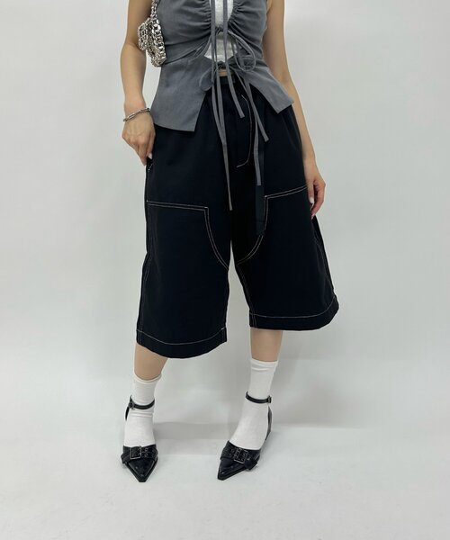 WHO'S WHO gallery（フーズフーギャラリー）の「【KOOKY'N/クーキー】BRONXダブルニーワイドハーフパンツ（その他パンツ・レディース・インディゴブルー/ブラック/ブラック系その他/カーキ・FREE）」の21枚目の写真