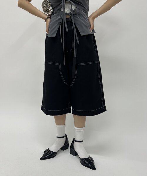 WHO'S WHO gallery（フーズフーギャラリー）の「【KOOKY'N/クーキー】BRONXダブルニーワイドハーフパンツ（その他パンツ・レディース・インディゴブルー/ブラック/ブラック系その他/カーキ・FREE）」の22枚目の写真