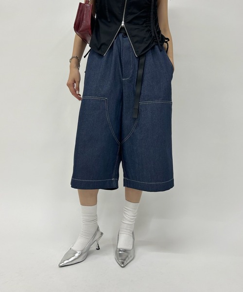 WHO'S WHO gallery（フーズフーギャラリー）の「【KOOKY'N/クーキー】BRONXダブルニーワイドハーフパンツ（その他パンツ・レディース・インディゴブルー/ブラック/ブラック系その他/カーキ・FREE）」の4枚目の写真