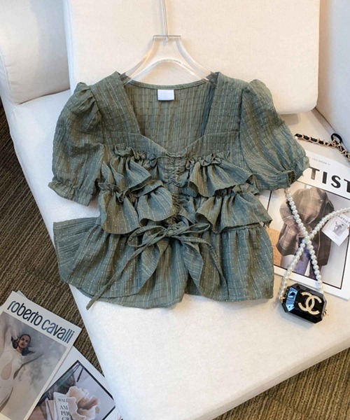 frunco（フランコ）の「ドローストリングドットブラウス（シャツ/ブラウス・レディース・アイボリー/ホワイト/グリーン・MEDIUM）」の3枚目の写真