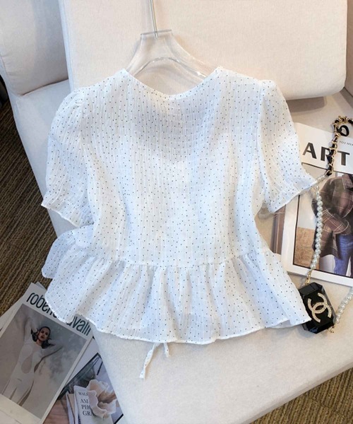 frunco（フランコ）の「ドローストリングドットブラウス（シャツ/ブラウス・レディース・アイボリー/ホワイト/グリーン・MEDIUM）」の8枚目の写真