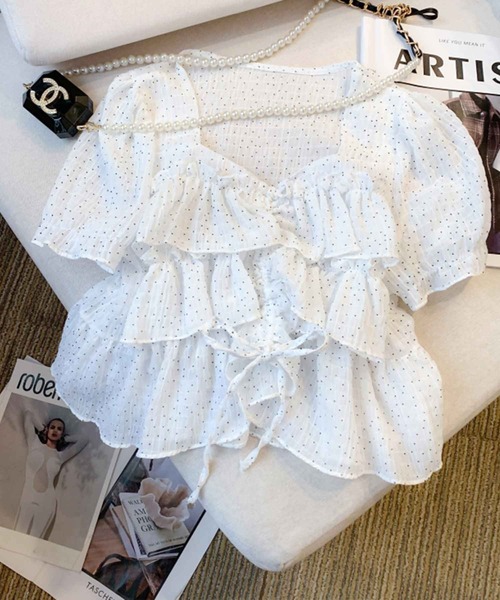 frunco（フランコ）の「ドローストリングドットブラウス（シャツ/ブラウス・レディース・アイボリー/ホワイト/グリーン・MEDIUM）」の9枚目の写真