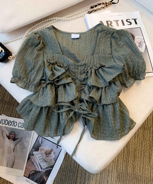 frunco（フランコ）の「ドローストリングドットブラウス（シャツ/ブラウス・レディース・アイボリー/ホワイト/グリーン・MEDIUM）」の17枚目の写真