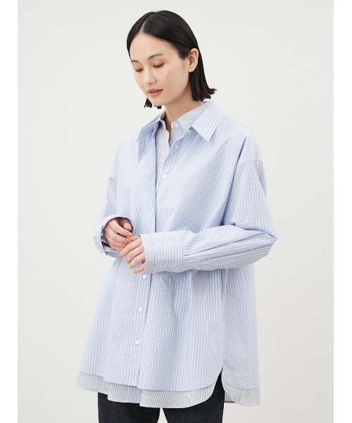 【セール】ダブルレイヤード見えオーバーシャツ【手洗い可能】（シャツ/ブラウス）｜Mila Owen（ミラオーウェン）