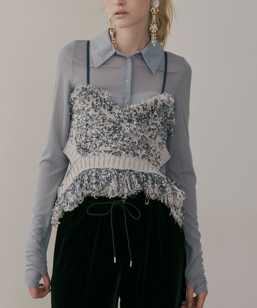 LA BELLE ETUDE　ラベルエチュード　 MIXニットツイードビスチェ青 LA BELLE ETUDE（ラベルエチュード）の「MIXニットツイード