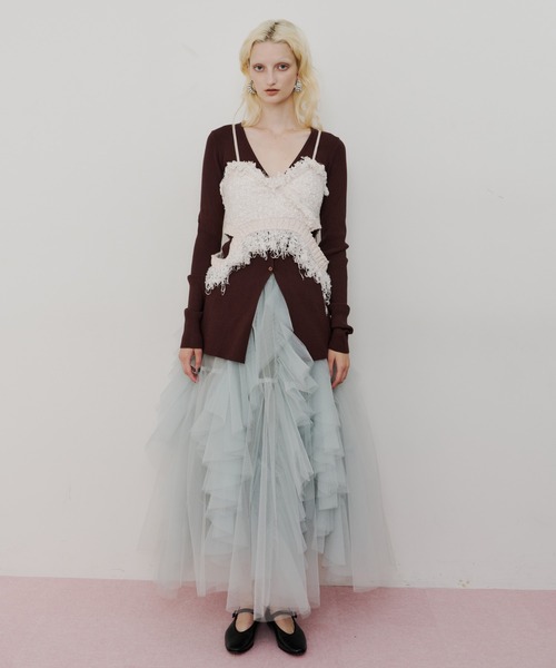 LA BELLE ETUDE　ラベルエチュード　 MIXニットツイードビスチェ青 LA BELLE ETUDE（ラベルエチュード）の「MIXニットツイードビスチェ