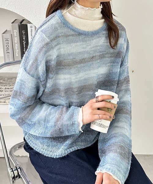 GeeRA(ジーラ)の「グラデーションシアーニットプルオーバー(ニット/セーター・レディース・ピンク/グレー/ブルー・MEDIUM/LARGE)」の8枚目の写真