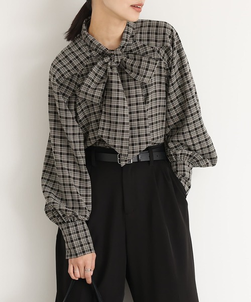 n'OrLABEL（ノアールレーベル）の「『リボンタイ付きラグランブラウス』（シャツ/ブラウス・レディース・ライトブルー/チェック・2/1）」の2枚目の写真