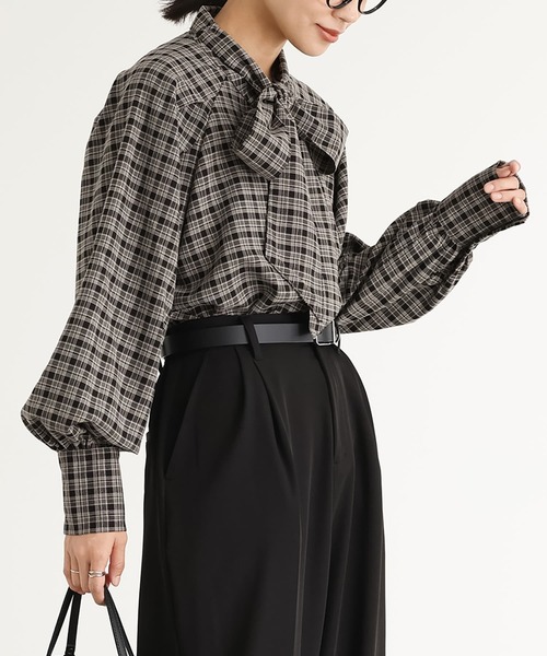 n'OrLABEL（ノアールレーベル）の「『リボンタイ付きラグランブラウス』（シャツ/ブラウス・レディース・ライトブルー/チェック・2/1）」の3枚目の写真