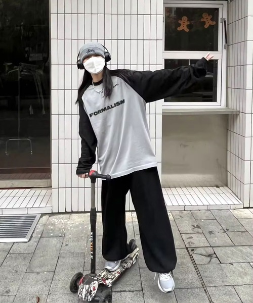 BARELY BLUE(ベアリーブルー)の「【 BARELY BLUE / ベアリーブルー 】 BIG シルエット ストリート 長袖 Tシャツ(Tシャツ/カットソー・レディース・ブラック×グレー・X-LARGE/LARGE/MEDIUM)」の4枚目の写真