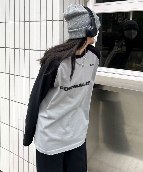 BARELY BLUE(ベアリーブルー)の「【 BARELY BLUE / ベアリーブルー 】 BIG シルエット ストリート 長袖 Tシャツ(Tシャツ/カットソー・レディース・ブラック×グレー・X-LARGE/LARGE/MEDIUM)」の3枚目の写真